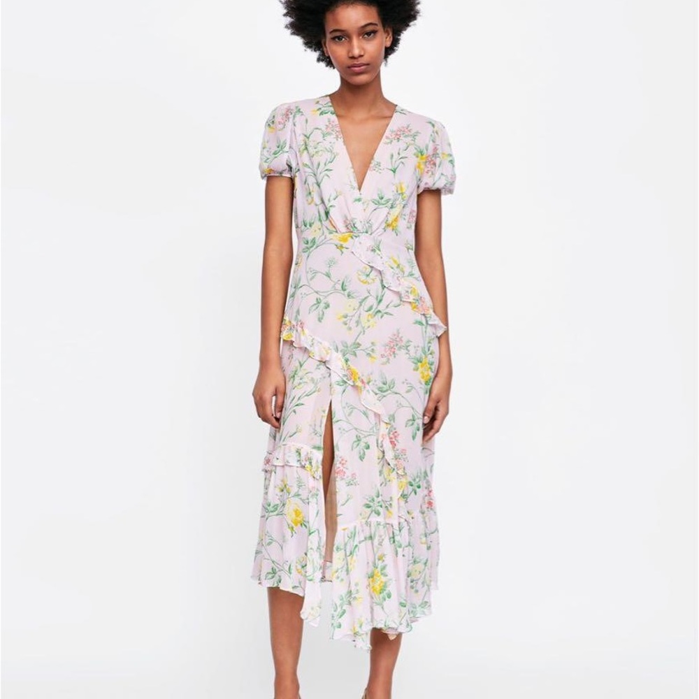 yellow floral zara dress